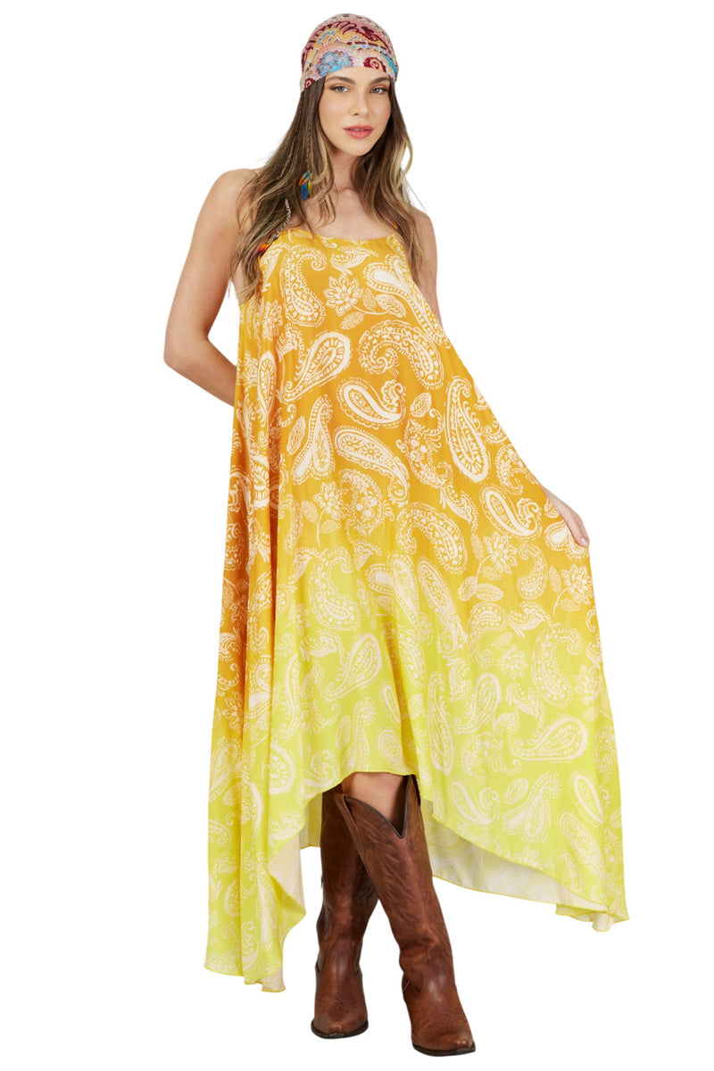 Vestido Longo Amplo Amarelo Degradê Cashmere Yacamim D21