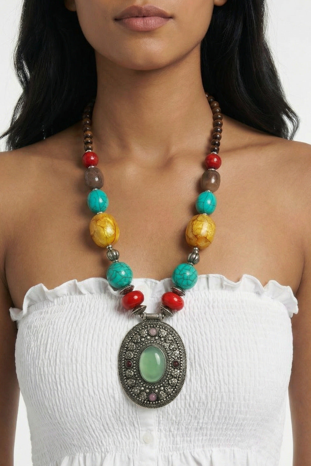  colar Indiano Com Pedra Verde Yacamim #818