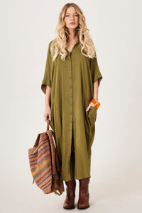 Chemise Longo Com Mangas 3/4 Verde Militar Yacamim M3 Liso