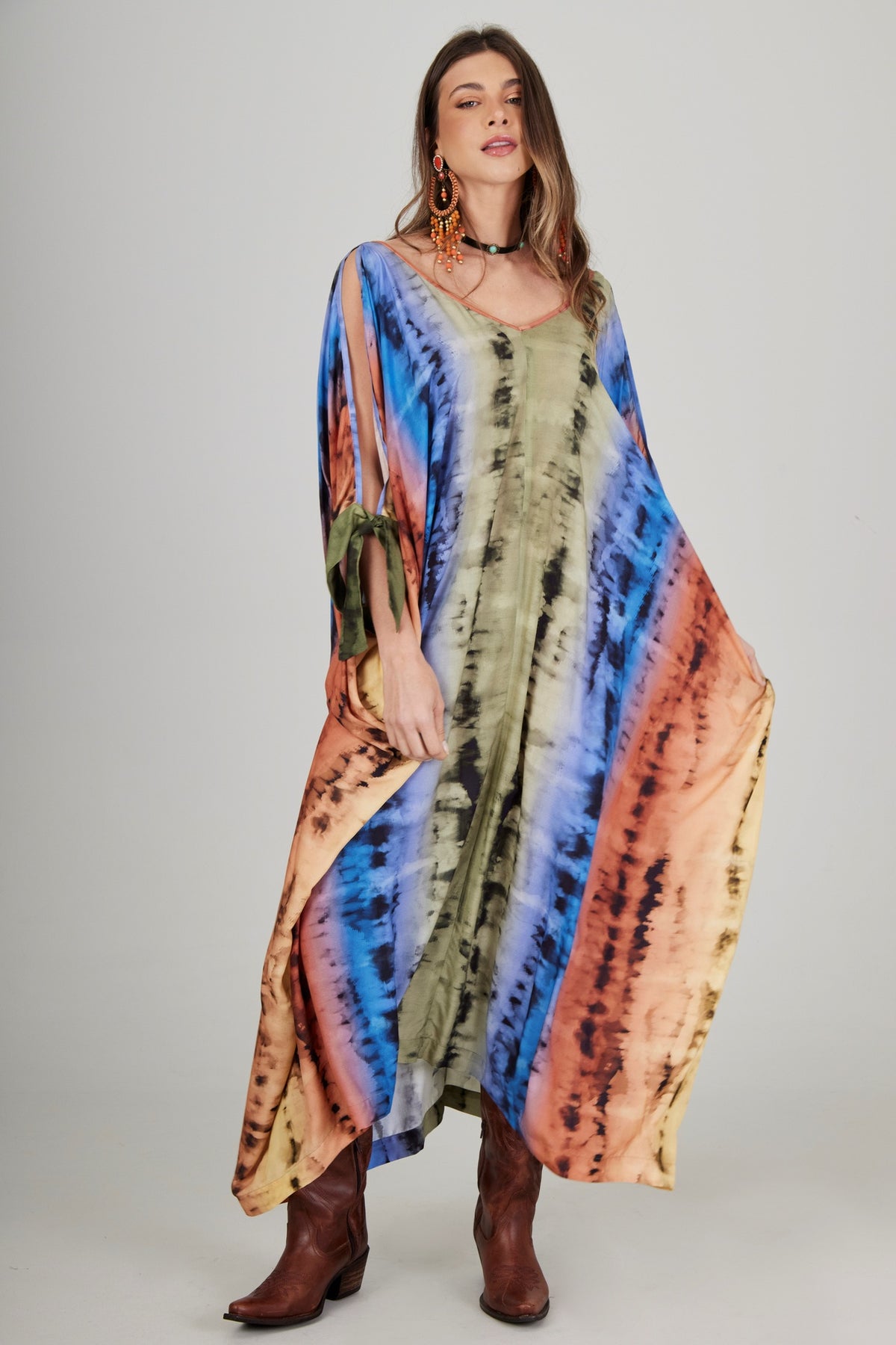 Kaftan Longo Tie Dye Colorido Digital Yacamim J9