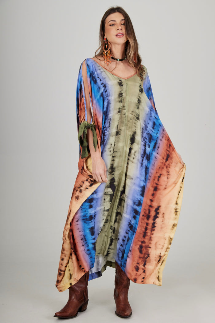 Kaftan Longo Tie Dye Colorido Digital Yacamim J9