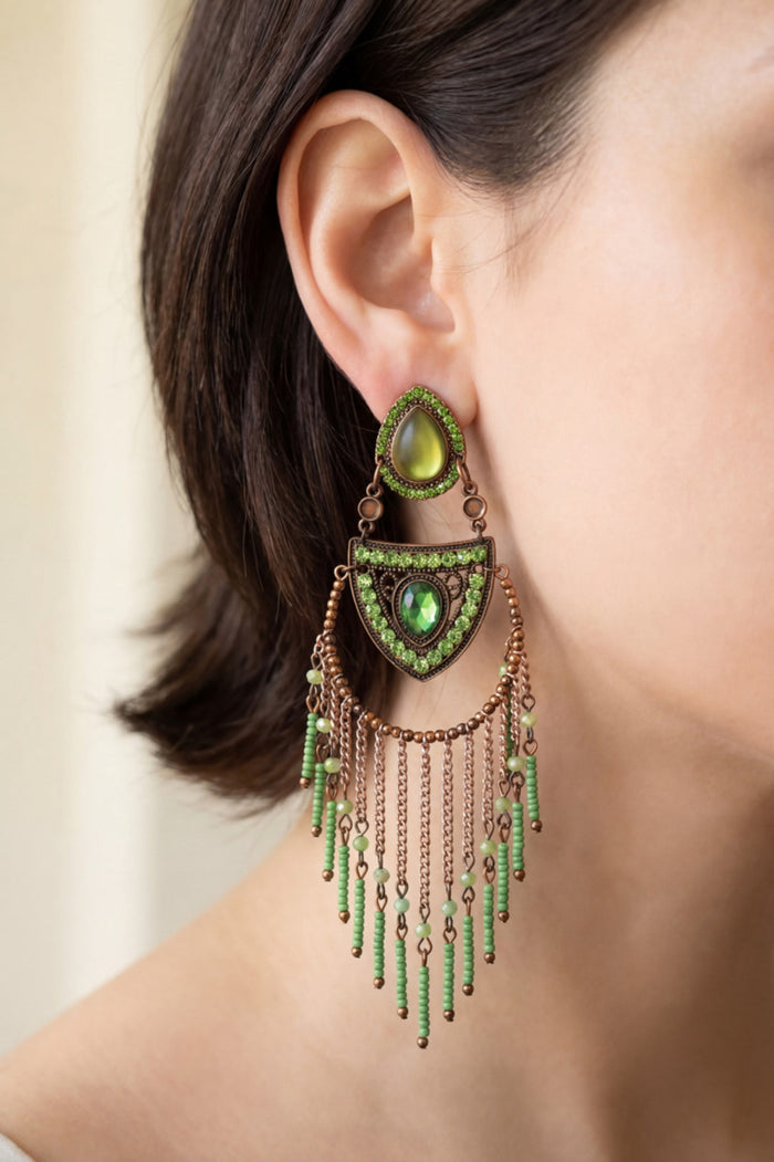 Brinco Artesanal De Miçangas Verdes Yacamim #