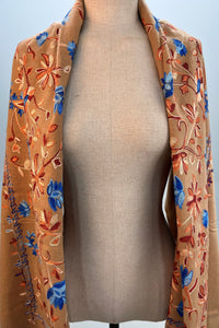 Cachecol Cashmere Marrom Claro Bordado Yacamim #322