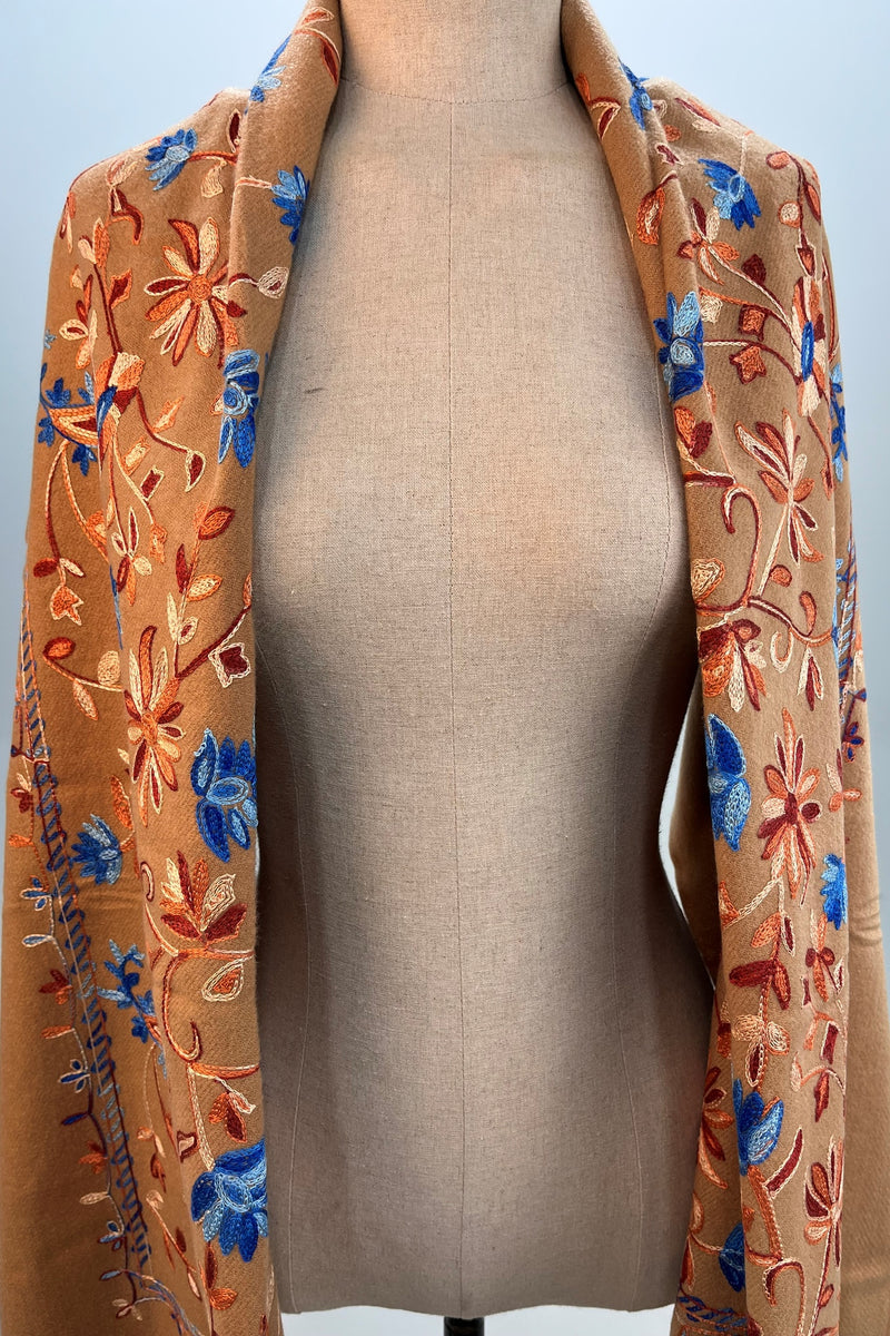 Cachecol Cashmere Marrom Claro Bordado Yacamim #322