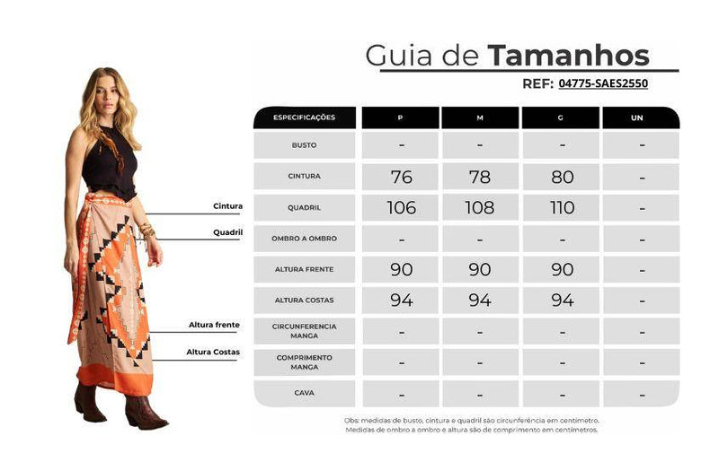 Saia Longa Reta Transpassada Laranja Estampada Yacamim A39