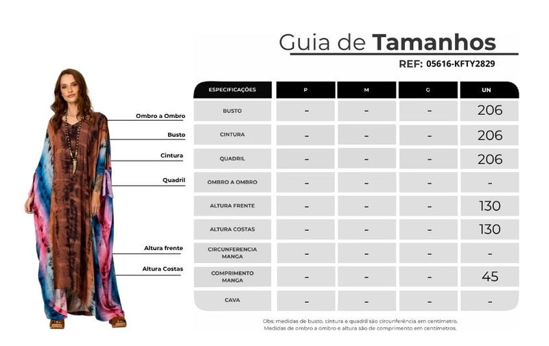 Kaftan Longo Tie Dye Colorido Yacamim J1