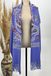 Cachecol Cashmere Lilás Bordado Yacamim #232