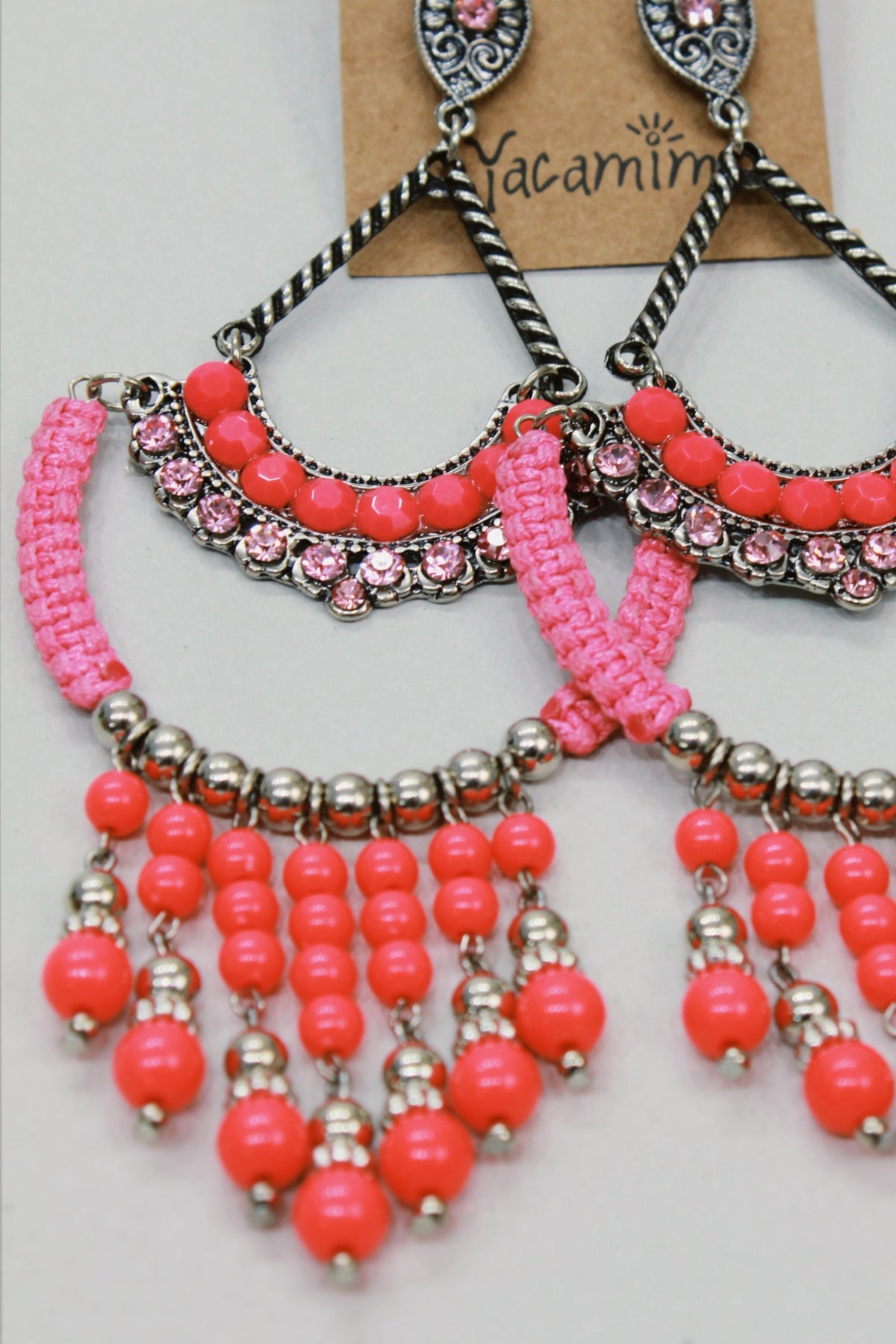 Brinco De Miçangas E Macramê Rosa Yacamim #618