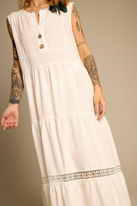 Vestido Midi De Linho Sem Mangas Branco Yacamim D4