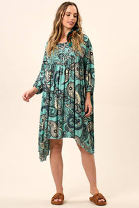 Vestido Curto Amplo Soltinho Verde Estampa Paisley Yacamim