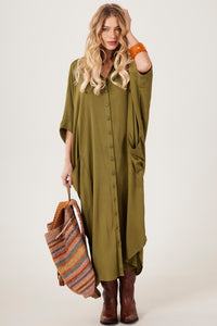 Chemise Longo Com Mangas 3/4 Verde Militar Yacamim M3 Liso