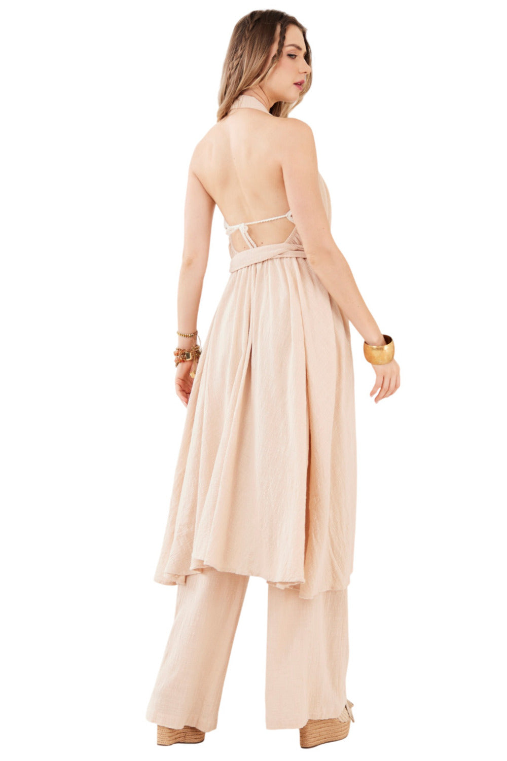 Kimono Frente Única Sem Mangas Bege Escuro Yacamim I6