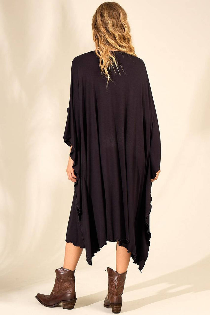 Kaftan Midi Com Gola Ampla Preto Yacamim<br /><br /><br />