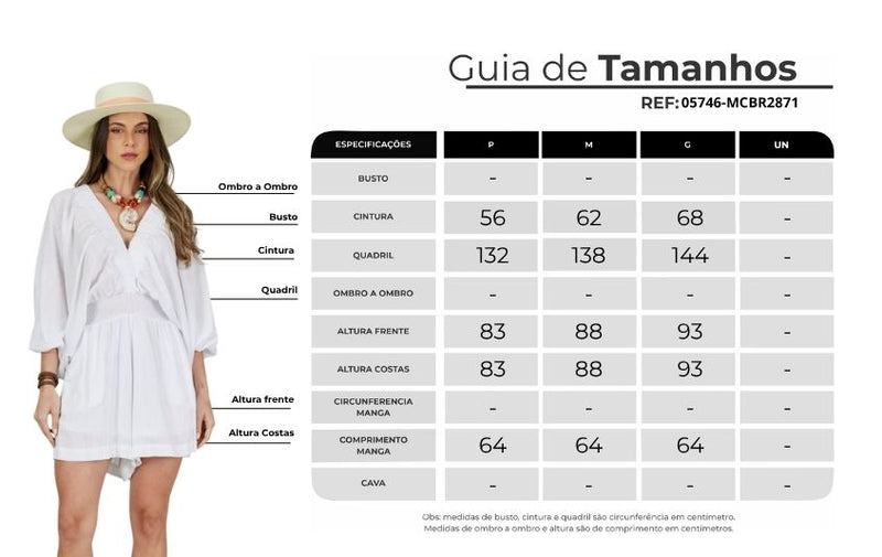 Macaquinho Curto Decote Transpassado Branco Yacamim O4