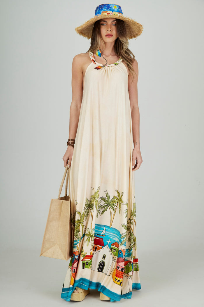 Vestido Longo Bege Trancoso Coleção Bahêa Yacamim R3