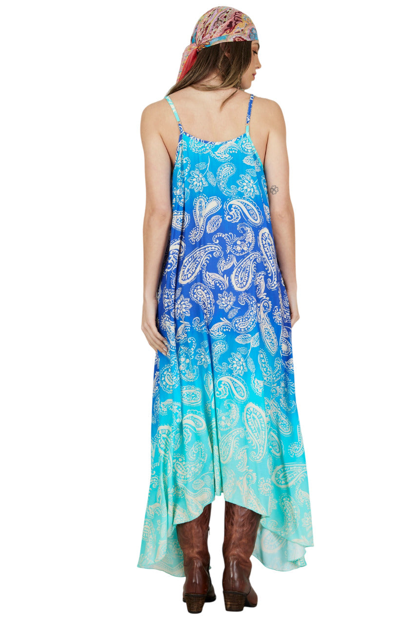 Vestido Longo Amplo Azul Degradê Cashmere Yacamim E24