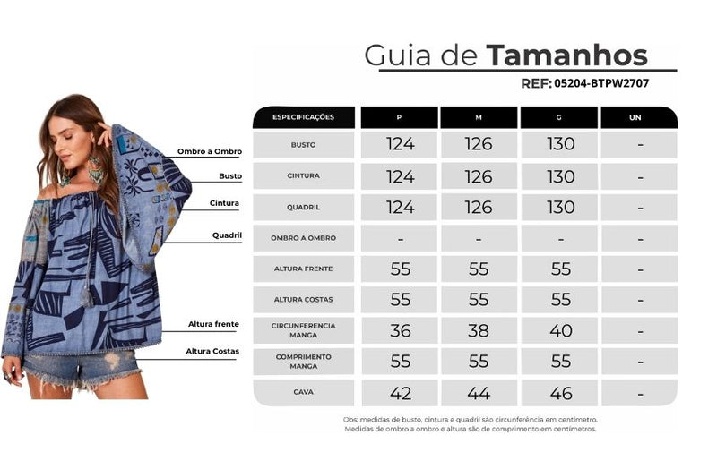 Bata Ciganinha Com Mangas Flare Azul Patchwork Yacamim B21
