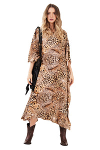 Kaftan Midi E Fendas Laterais Animal Print Yacamim J2