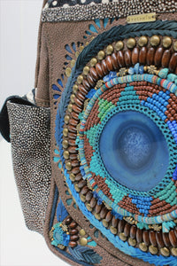 Bolsa De Couro Artesanal Xamã Com Pedra Yacamim #632