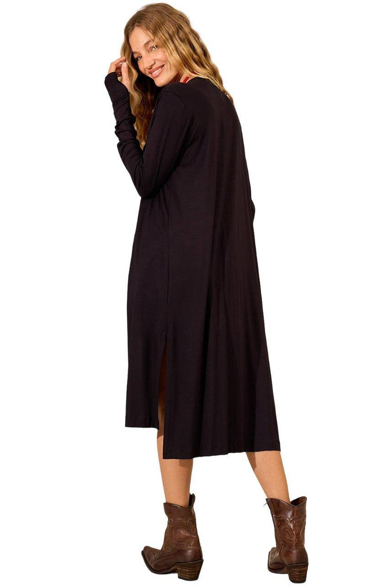 Cardigan Midi Com Mangas Longas Justas Preto Yacamim J3