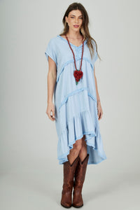 Vestido Curto Mullet De Viscolinho Azul Claro Yacamim D4