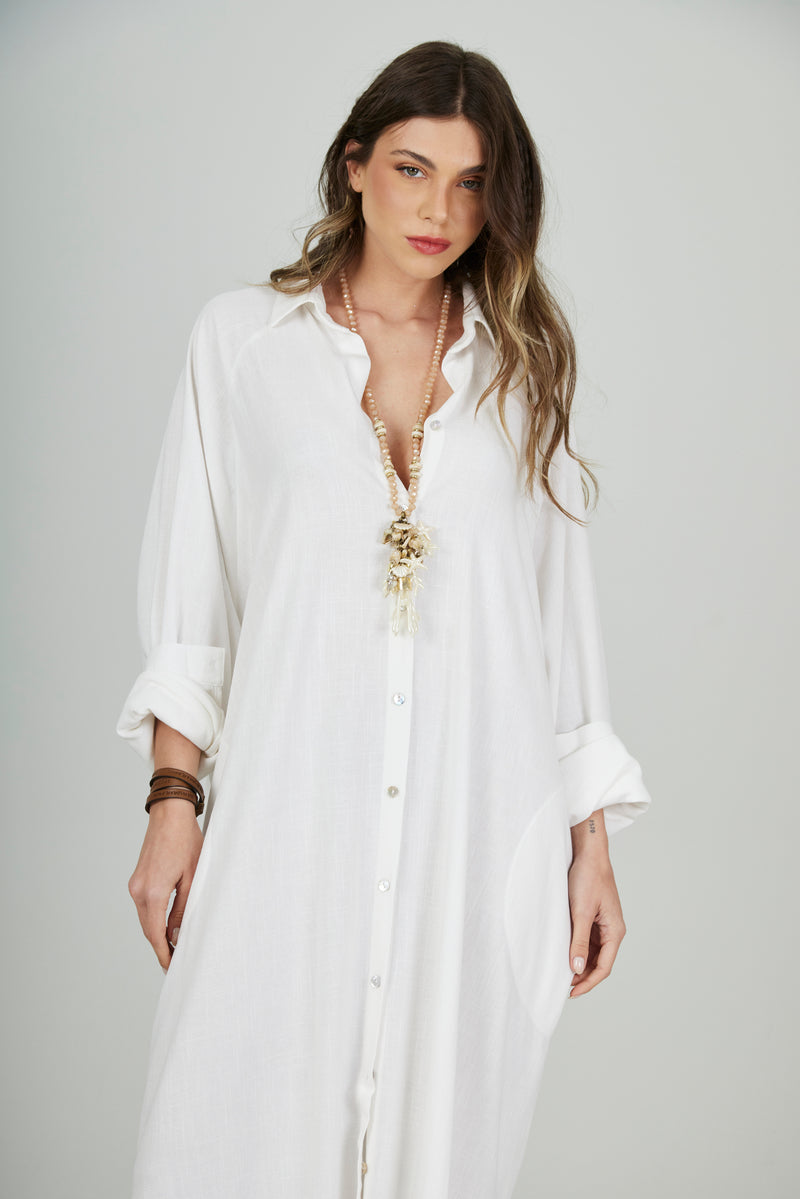 Chemise Longa De Viscolinho Off White Yacamim P3