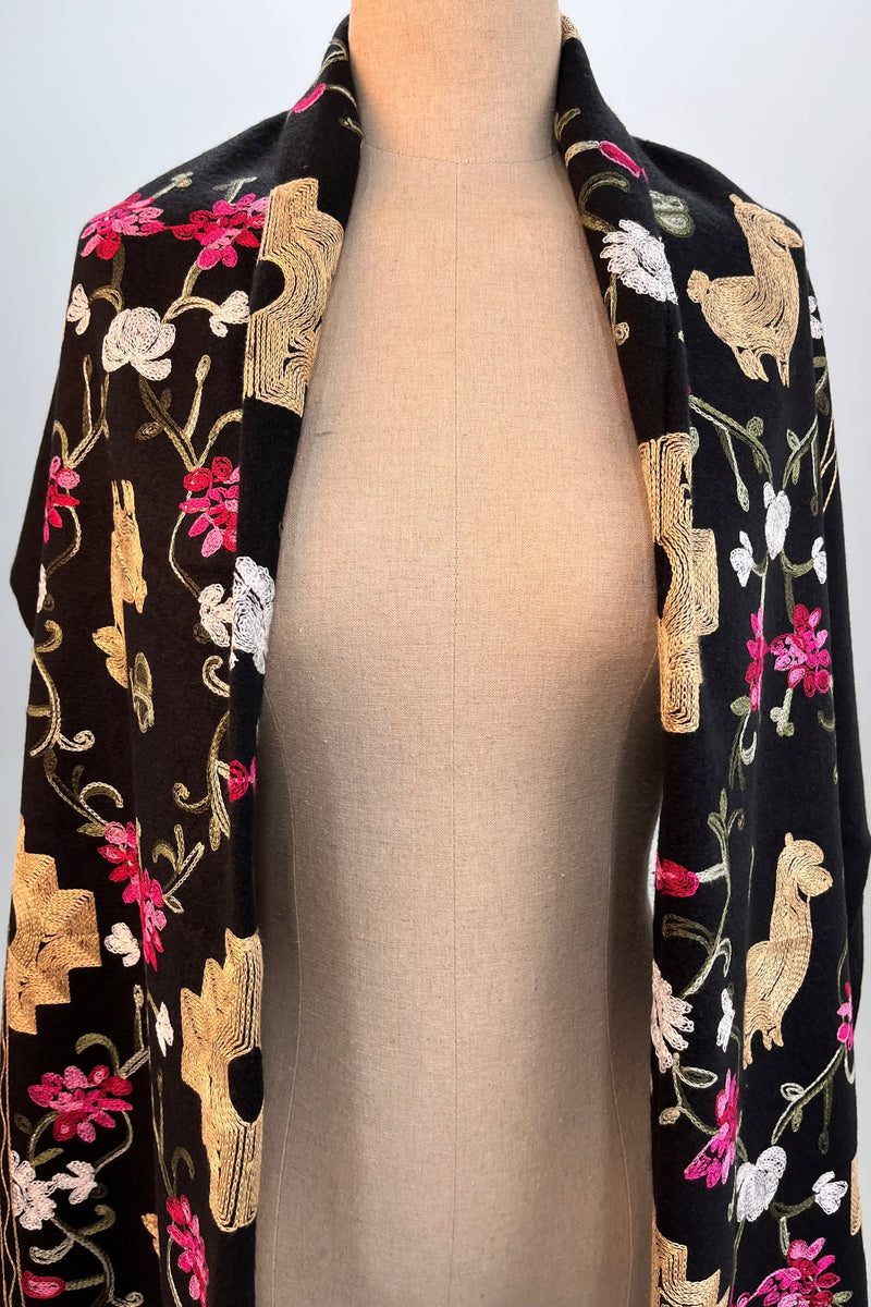 Cachecol Cashmere Preto Bordado Yacamim #320