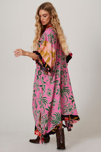 Kaftan Amplo Com Rosa Estampado Patchwork Yacamim J2