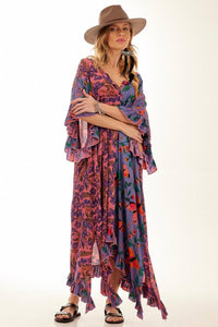 Kaftan Amplo Com Pontas Rosa Patchwork Yacamim