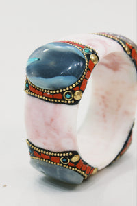 Pulseira Bracelete Largo De Cerâmica Com Pedras Yacamim #580