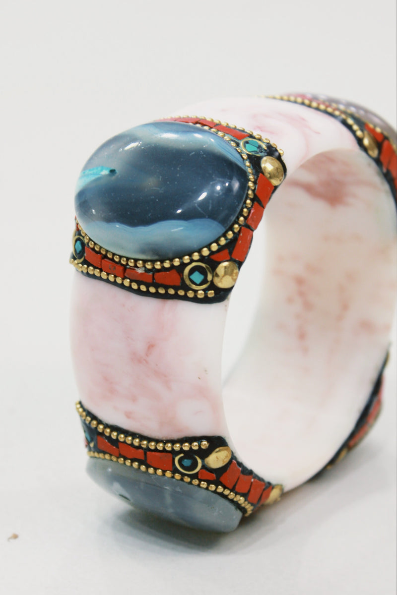 Pulseira Bracelete Largo De Cerâmica Com Pedras Yacamim #580