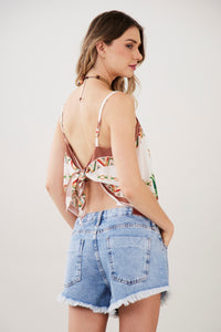 Cropped Lenço Bege Estampa Exclusiva Yacamim F2