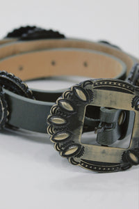 Cinto De Couro Verde Escuro Com Fivela Ouro Velho Yacamim #671