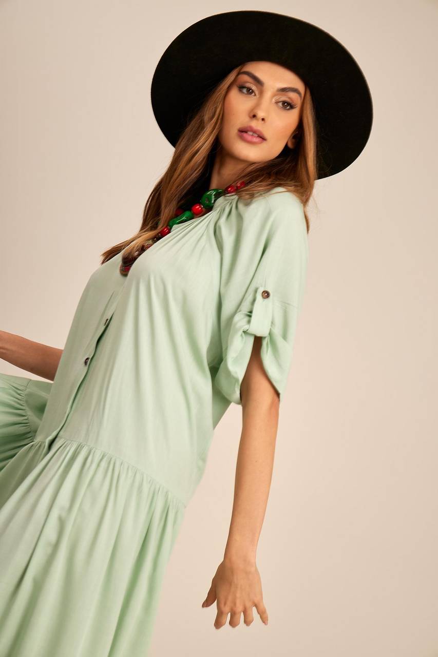 Vestido Chemise Longo Verde Menta Yacamim