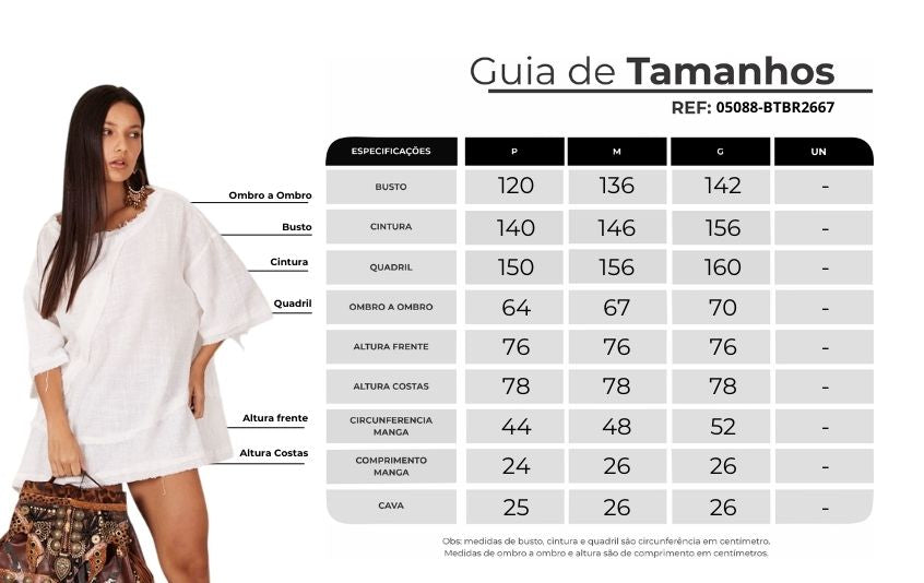 Bata Ampla Com Mangas 3/4 Branca Yacamim B19