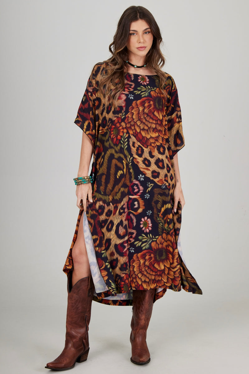 Kaftan Midi Amplo Animal Print Yacamim J1
