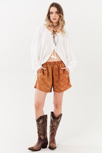 Shorts Paraty 100% Algodão Laranja Estampado Yacamim A2