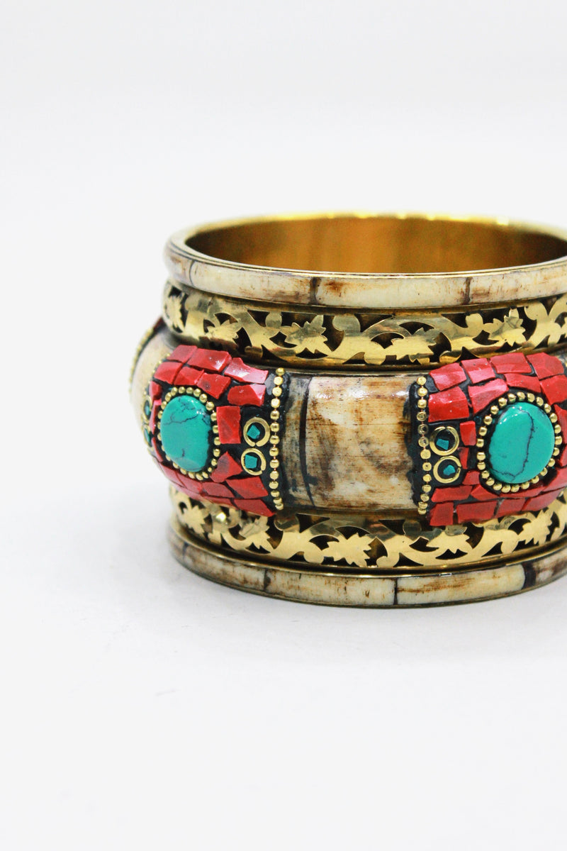 Pulseira Bracelete Largo De Metal Com Pedras Yacamim #442