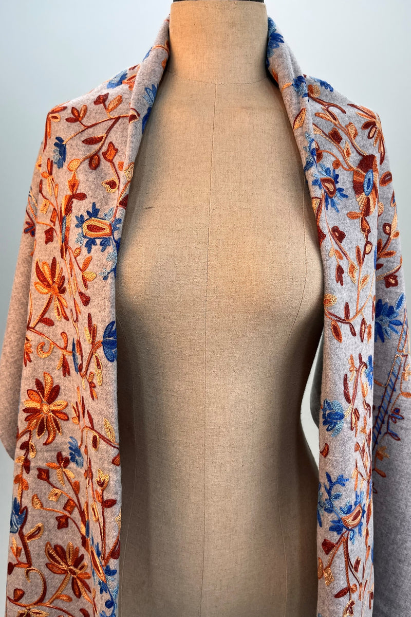 Cachecol Cashmere Cinza Bordado Yacamim #314