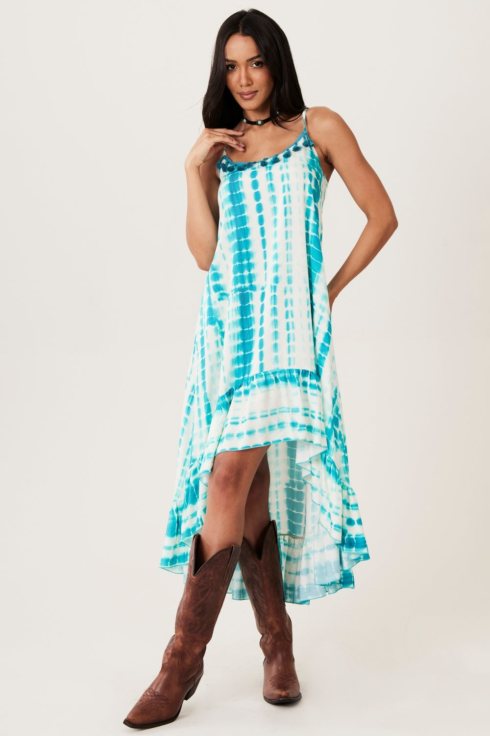 Vestido Mullet Alças De Amarrar Verde Tie Dye Yacamim E3