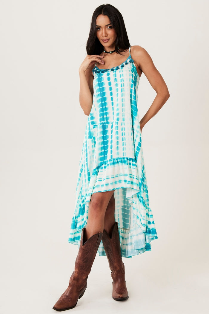 Vestido Mullet Alças De Amarrar Verde Tie Dye Yacamim E3