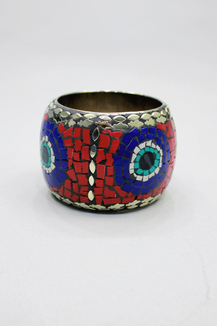 Pulseira Bracelete Largo De Metal Com Mosaico De Pedras Yacamim #441