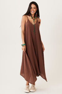 Vestido Longo Gaze Marrakesh 100% Algodão Marrom Yacamim C1