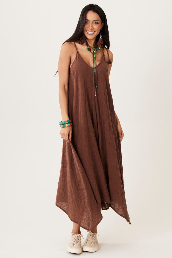 Vestido Longo Gaze Marrakesh 100% Algodão Marrom Yacamim C1