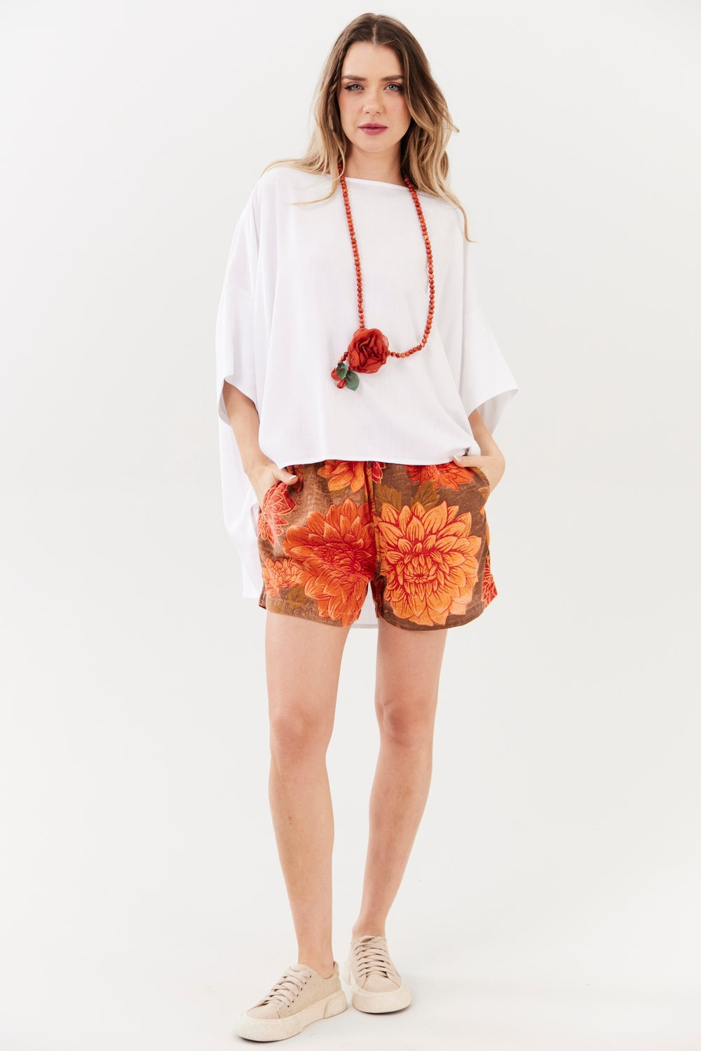 Shorts Paraty 100% Algodão Laranja Estampado Yacamim R3