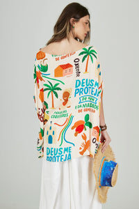 Bata Ampla Bege Estampado Coleção Bahêa Yacamim R6