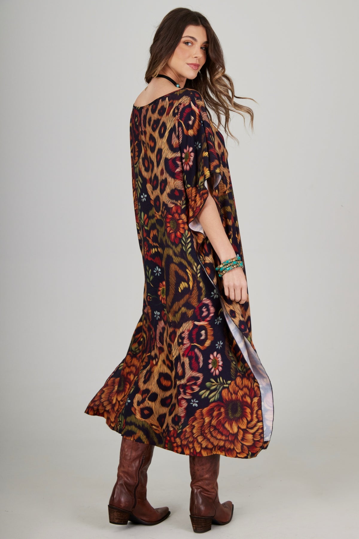 Kaftan Midi Amplo Animal Print Yacamim J1