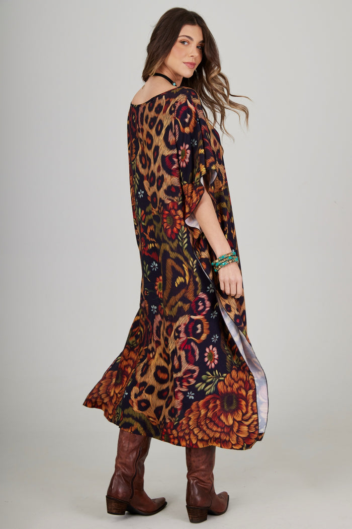 Kaftan Midi Amplo Animal Print Yacamim J1