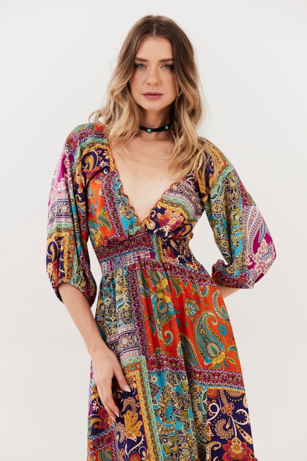 Vestido Longo Estampa Paisley Yacamim D17