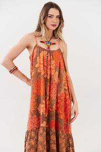 Vestido Midi Olinda 100% Algodão Laranja Patchwork Yacamim R5